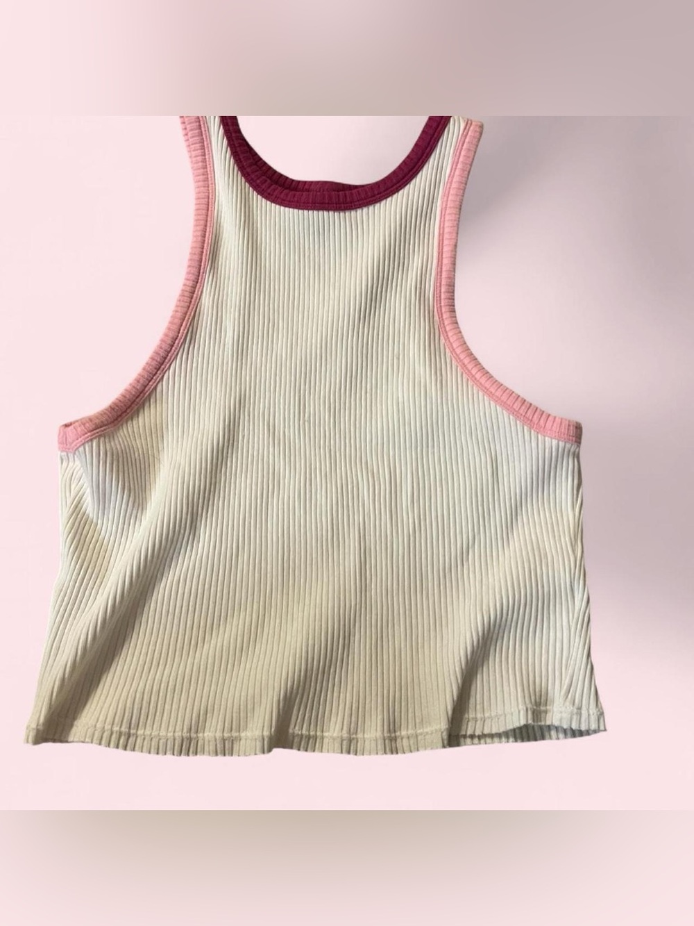 Wild Fable Cute Summer High-Neck Ribbed Two-Tone Pink Tank